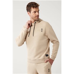 Avva Erkek Bej Kapüşonlu Yaka Gofre Baskılı Şardonlu 3 Iplik Comfort Fit Rahat Kesim Sweatshirt A32y1190 A32Y1190
