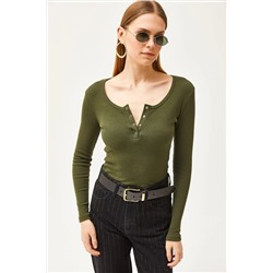 Olalook Kadın Haki Patlı Kaşkorse Bluz BLZ-19000588