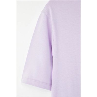 Lila Kokteyl Baskılı Boyfriend Fit Büyük Beden T-shirt TBBSS25BF00068