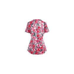 White Cross Scrubs Coral Bloom Print Top