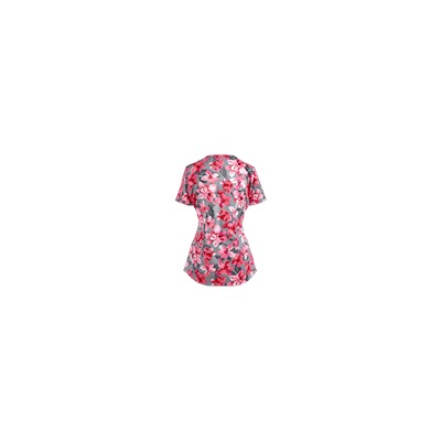 White Cross Scrubs Coral Bloom Print Top