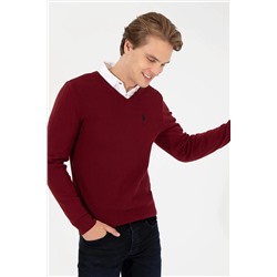 Erkek Bordo V - Yaka Basic Triko Kazak