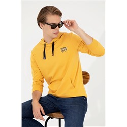 Erkek Safran Kapüşonlu Basic Sweatshirt