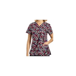 White Cross Scrubs Neon Hearts Print Top