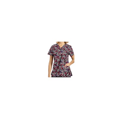 White Cross Scrubs Neon Hearts Print Top