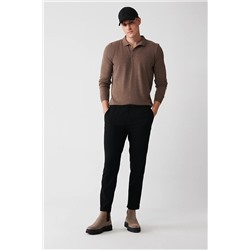 Avva Erkek Siyah Yandan Cepli Beli Lastikli Bağcıklı Duble Paça Relaxed Fit Rahat Kesim Jogger Pantolon E E003000