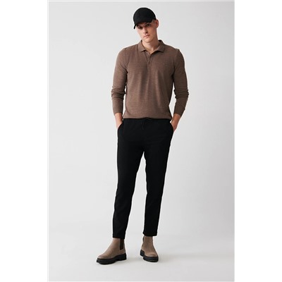 Avva Erkek Siyah Yandan Cepli Beli Lastikli Bağcıklı Duble Paça Relaxed Fit Rahat Kesim Jogger Pantolon E E003000