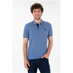 Erkek Slim Fit Polo Yaka Koyu Mavi Basic Tişört