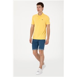 Erkek Regular Fit Polo Yaka Sarı Basic Tişört