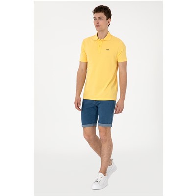 Erkek Regular Fit Polo Yaka Sarı Basic Tişört