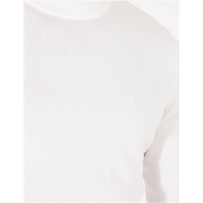 Ekru Slim Fit Çeyrek Yaka Basic Triko Kazak