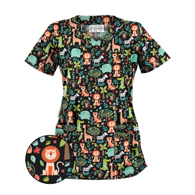 UA Day At The Zoo Black Scrub Top