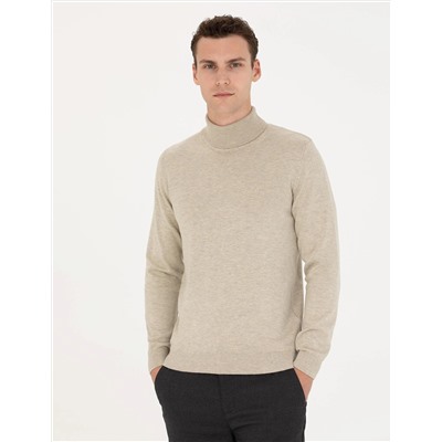 Kum Melanj Slim Fit Balıkçı Yaka Basic Triko Kazak