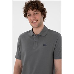 Erkek Regular Fit Polo Yaka Gri Basic Tişört