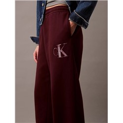 Sequin Monogram Logo Fleece Wide Leg Sweatpants