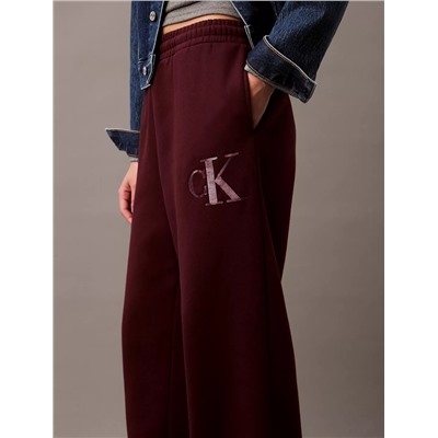 Sequin Monogram Logo Fleece Wide Leg Sweatpants