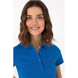 Kadın Kobalt Mavi Basic Polo Yaka Tişört