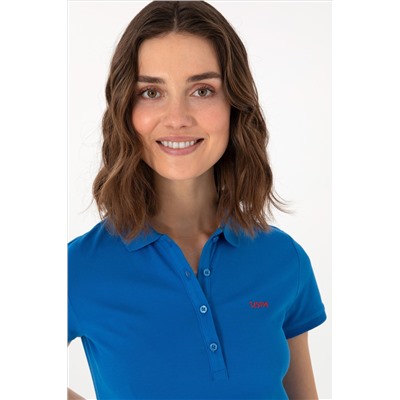 Kadın Kobalt Mavi Basic Polo Yaka Tişört