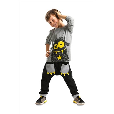 Denokids Erkek Çocuk Baskılı Uzun Kol Tişört ve Jogger Eşofman Alt Takım CFF-18S1-109