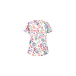 UA Spring Out White Asymmetrical Print Scrub Top