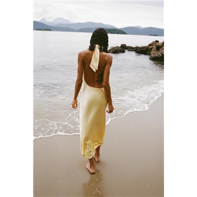 SATIN HALTER MIDI DRESS