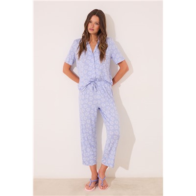 Pijama camisero azul Capri viscosa