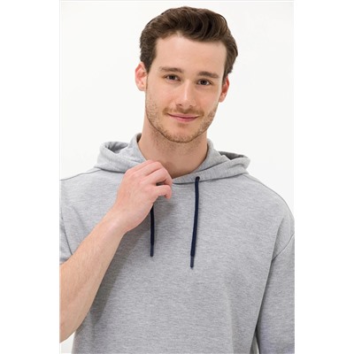 Erkek Gri Melanj Kapüşonlu Sweatshirt