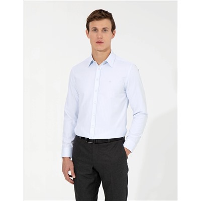 Açık Mavi Slim Fit Armürlü Gömlek