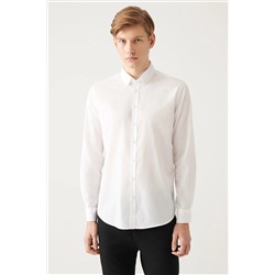 Avva Erkek Beyaz Düğmeli Yaka %100 Pamuk Slim Fit Dar Kesim Gömlek B002030