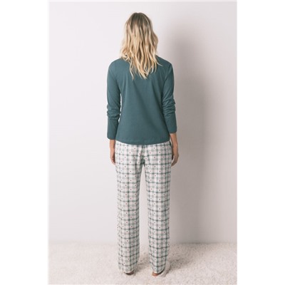 Pantalón largo franela estampado cuadros verde