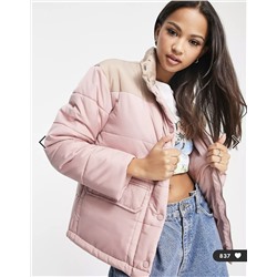 Wednesday's Girl high neck puffer jacket in pink contrast