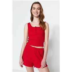 TRENDYOLMİLLA Kırmızı Düğme Detaylı Fitilli Atlet-Şort Örme Pijama Takımı THMSS23PT00179