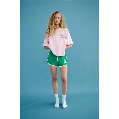 STICKERS PRINT T-SHIRT WITH SLOGAN