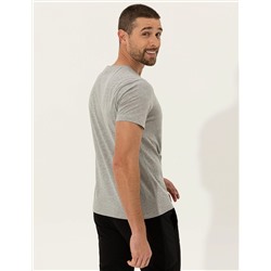 Gri Melanj Slim Fit Bisiklet Yaka Tişört
