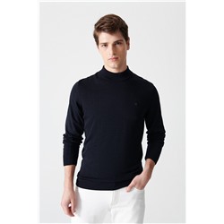Lacivert Yarım Balıkçı Yaka Tüylenmeyen Unisex Triko Kazak