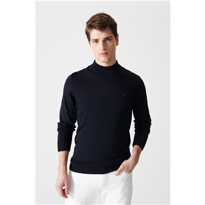 Lacivert Yarım Balıkçı Yaka Tüylenmeyen Unisex Triko Kazak
