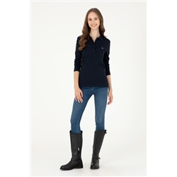 Kadın Lacivert Basic Polo Yaka Sweatshirt