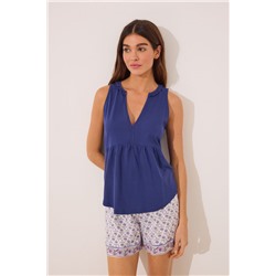 Pijama corto tirantes 100% algodón estampado azul