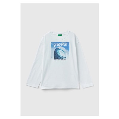 United Colors of BenettonErkek Çocuk Krem Okyanus Baskılı T-Shirt