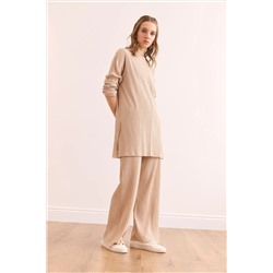 Olalook Kadın Taş Üst Yırtmaçlı Bluz Alt Palazzo Fitilli Takım TKM-19000180