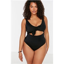Trendyol Curve Siyah Derin V Yaka Cut-Out Bağlamalı Atma Kaplı Mayo TBBSS22MA0302