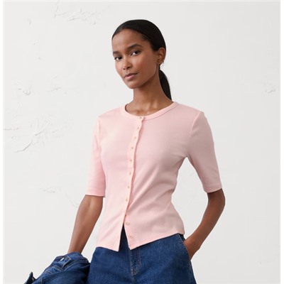 Ribbed Button-Down Top