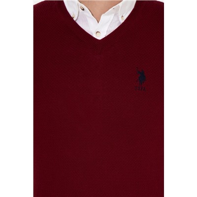 Erkek Bordo V - Yaka Basic Triko Kazak