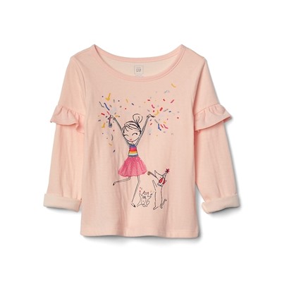 Embellished graphic ruffle pullover