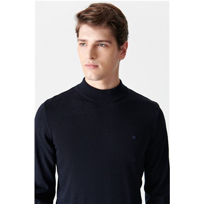 Lacivert Yarım Balıkçı Yaka Tüylenmeyen Unisex Triko Kazak