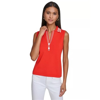 KARL LAGERFELD PARIS Women's Sleeveless Logo Polo Sweater