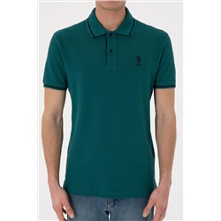 Erkek Slim Fit Polo Yaka Koyu Yeşil Basic Tişört