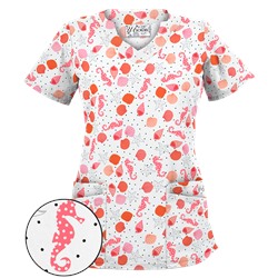 UA Day At The Beach Black Scallop Neck Print Scrub Top