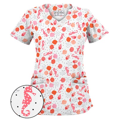 UA Day At The Beach Black Scallop Neck Print Scrub Top