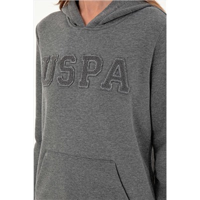 Kadın Antrasit Melanj Basic Kapüşonlu Sweatshirt
